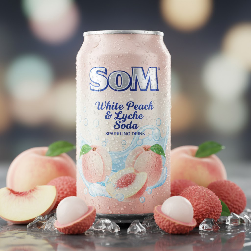 A glass of White Peach & Lychee Soda.