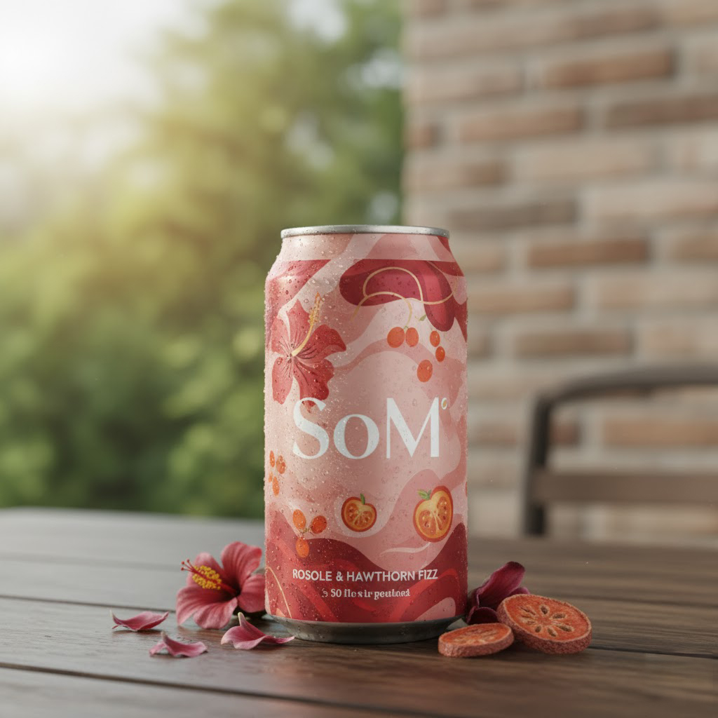 A glass of Roselle & Hawthorn Fizz.